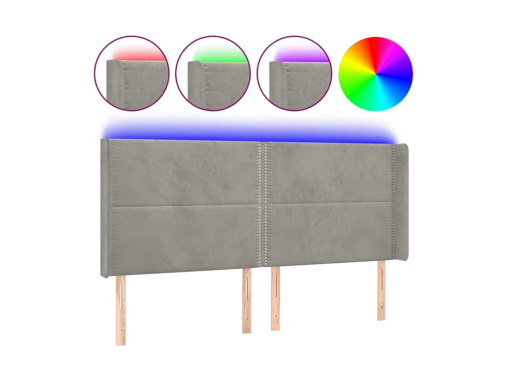 Tête de lit à LED Gris clair 183x16x118/128 cm Velours
