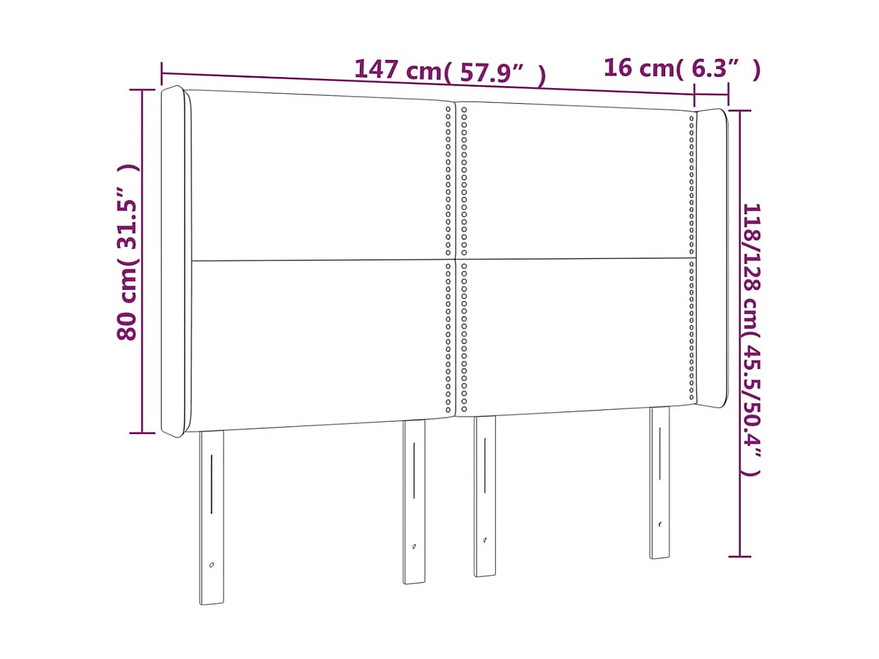 Testiera con orecchie Grigio scuro 147x16x118/128 cm Tessuto