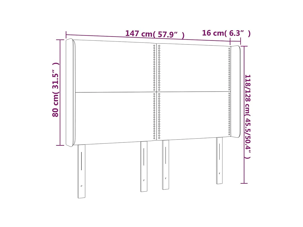 Tête de lit avec oreilles Gris foncé 147x16x118/128 cm Tissu