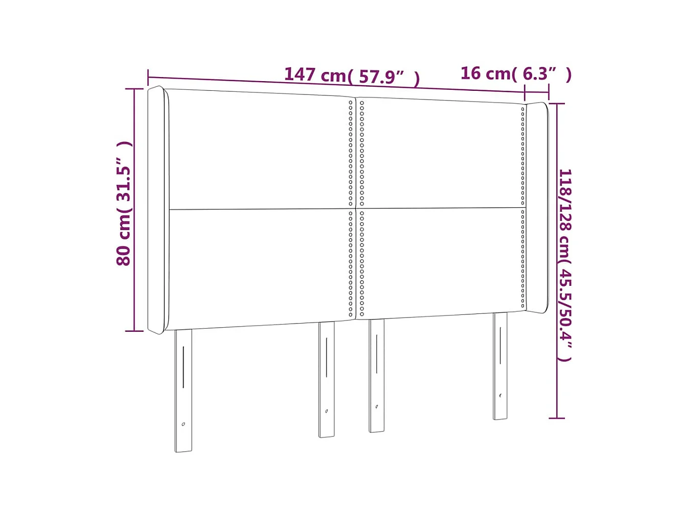 Tête de lit avec oreilles Gris foncé 147x16x118/128 cm Tissu