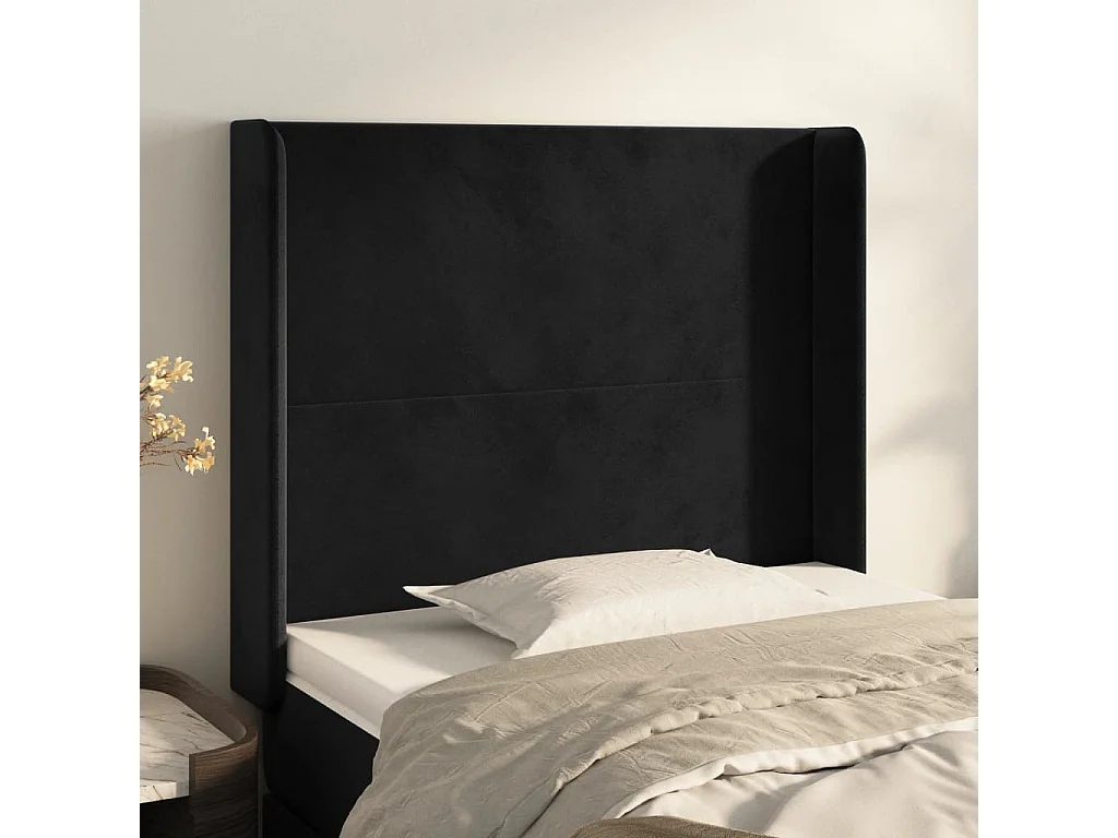 Testiera con orecchie Nero 83x16x118/128 cm Velluto