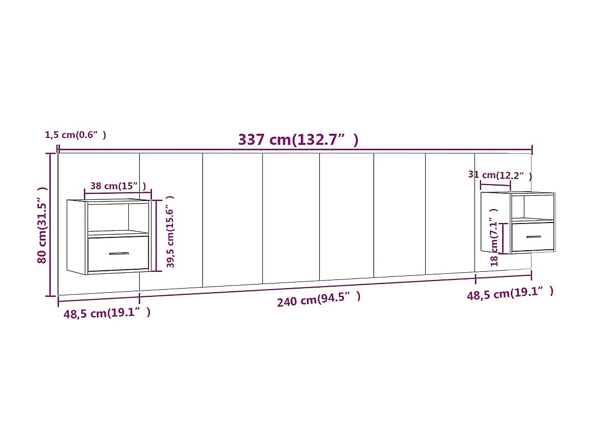 Cabeceira com armários Carvalho fumado Madeira de engenharia