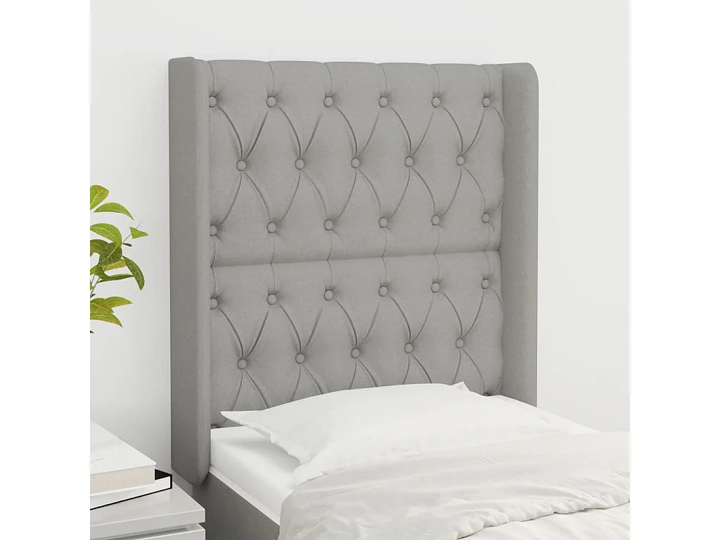 Tête de lit avec oreilles Gris clair 83x16x118/128 cm Tissu