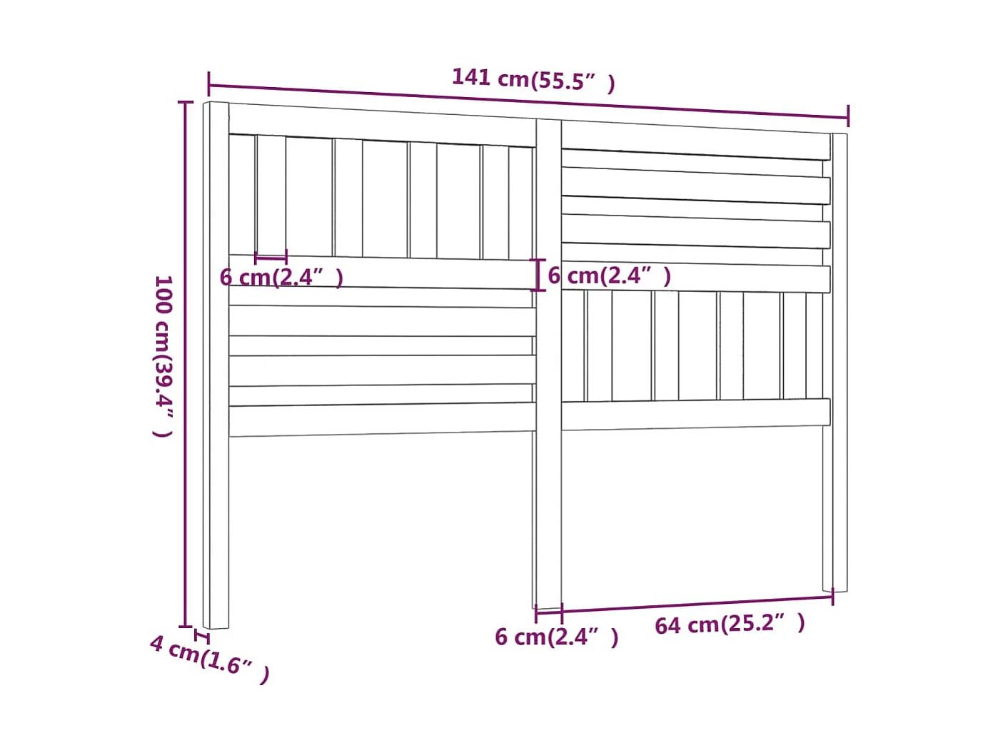 Kopfteil Grau 141x4x100 cm Massives Kiefernholz