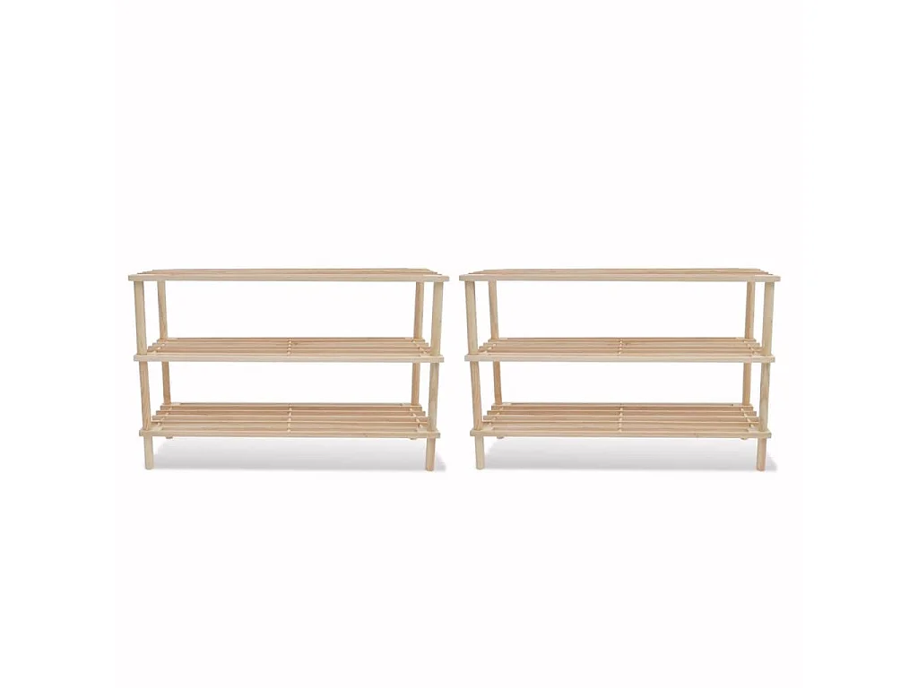 Range-chaussures à 3 étagères 2 pcs Bois de sapin solide