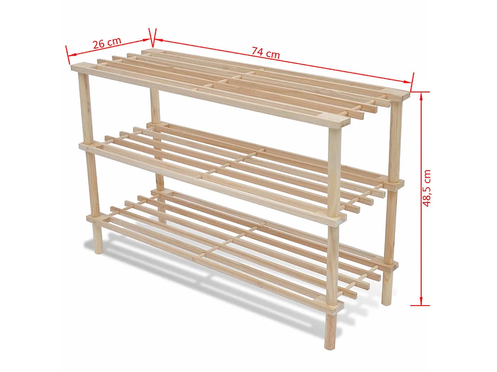 Range-chaussures à 3 étagères 2 pcs Bois de sapin solide