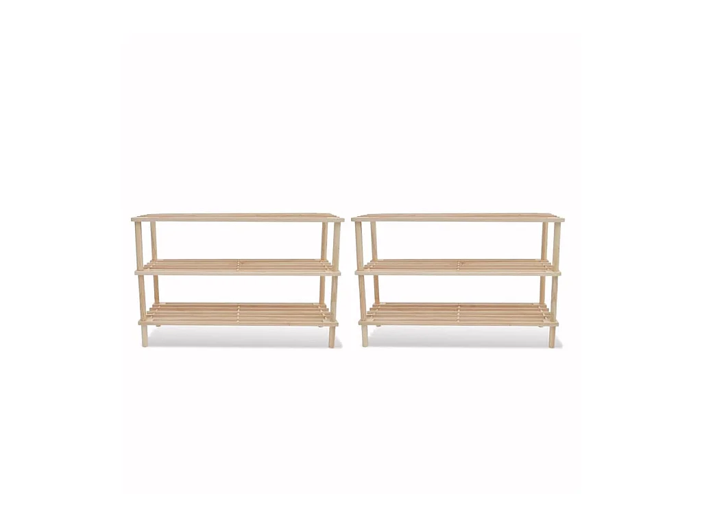 Range-chaussures à 3 étagères 2 pcs Bois de sapin solide