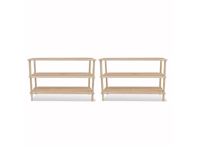 Zapatero de 3 estantes 2 piezas de madera maciza de abeto
