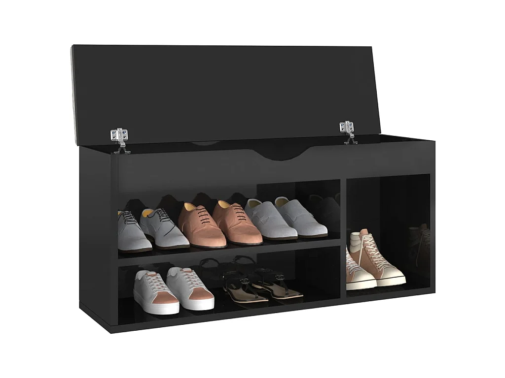 Banc à chaussures coussin Noir brillant 104x30x49 cm Aggloméré