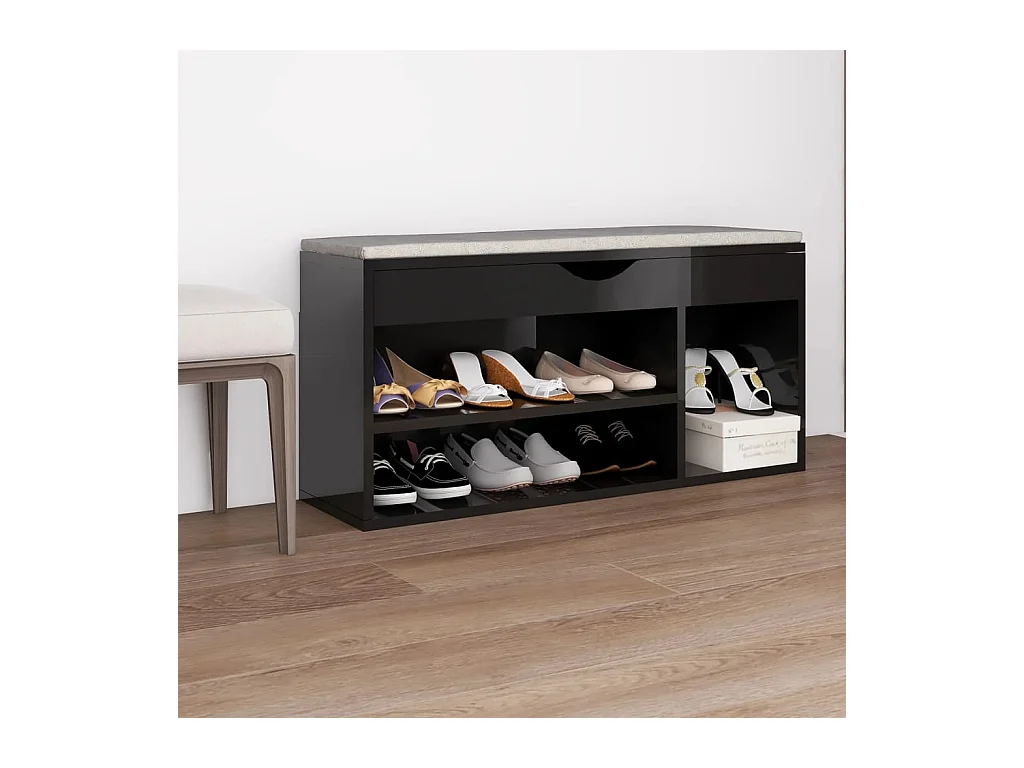 Banc à chaussures coussin Noir brillant 104x30x49 cm Aggloméré