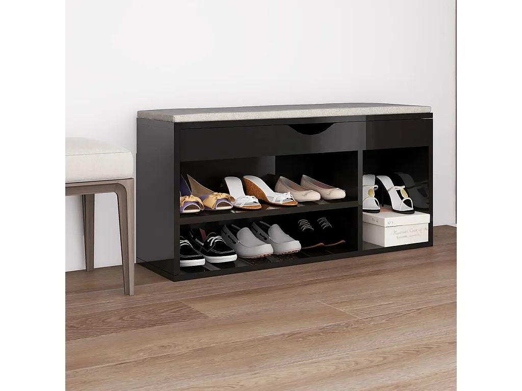 Schoenenbankkussen Glanzend zwart 104x30x49 cm Spaanplaat