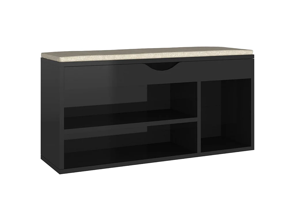 Schoenenbankkussen Glanzend zwart 104x30x49 cm Spaanplaat