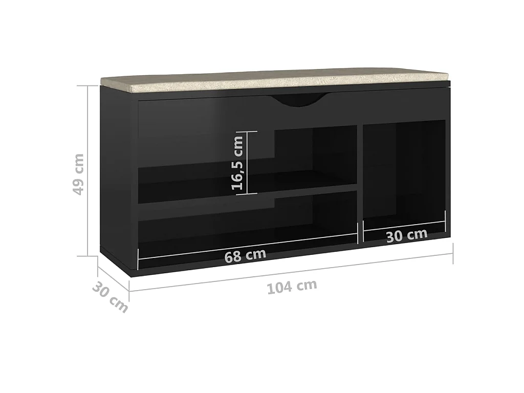 Schoenenbankkussen Glanzend zwart 104x30x49 cm Spaanplaat