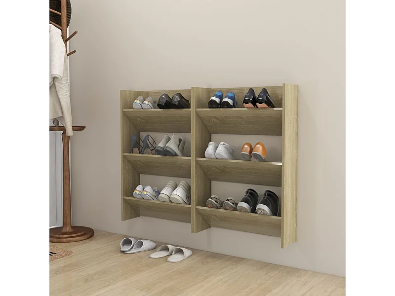 Scarpiere a muro 2 pz Rovere 60x18x90 cm Truciolare