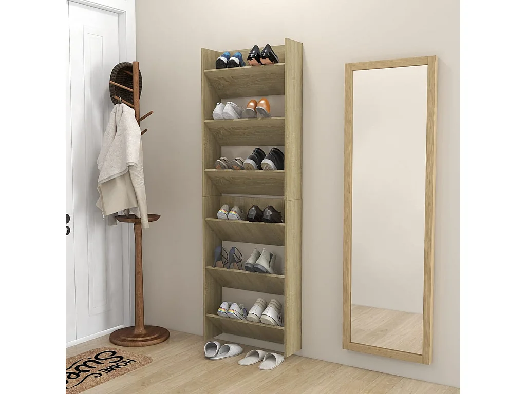 Zapateros de pared 2 uds Roble 60x18x90 cm Aglomerado