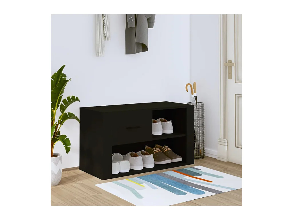 Schoenenkast Zwart 80x35x45 cm Bewerkt hout