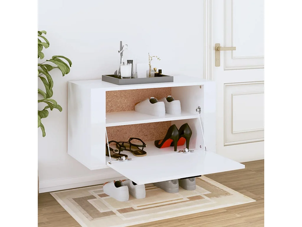 Armoire à chaussures murale Blanc brillant 70x35x38 cm