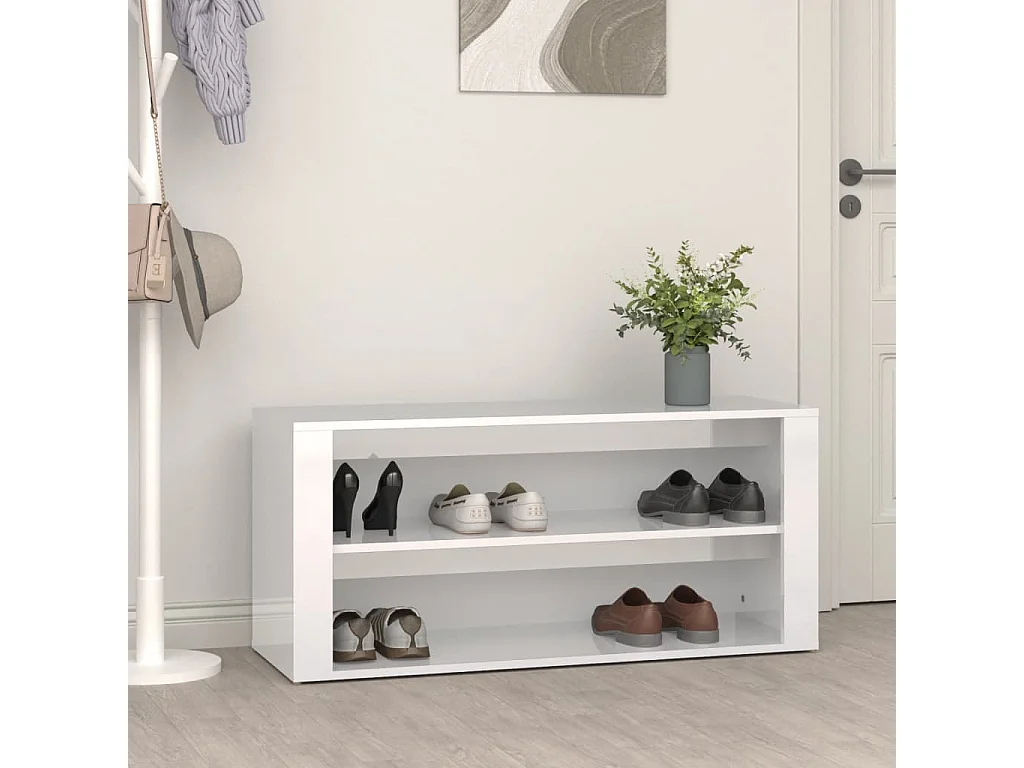 étagère à chaussures Blanc brillant 100x35x45cm Bois ingénierie