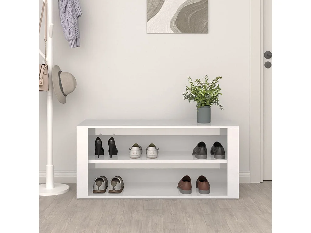 étagère à chaussures Blanc brillant 100x35x45cm Bois ingénierie