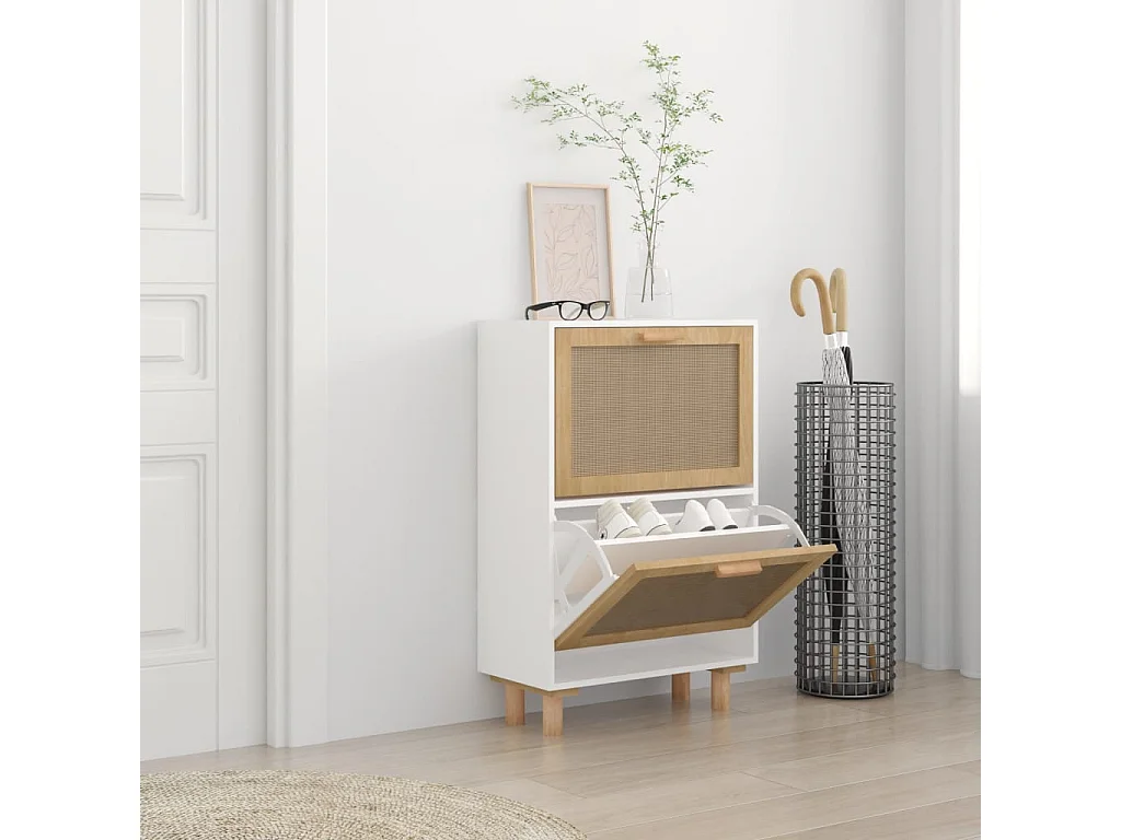 Scarpiera Bianca 52x25x80 cm MDF/rattan