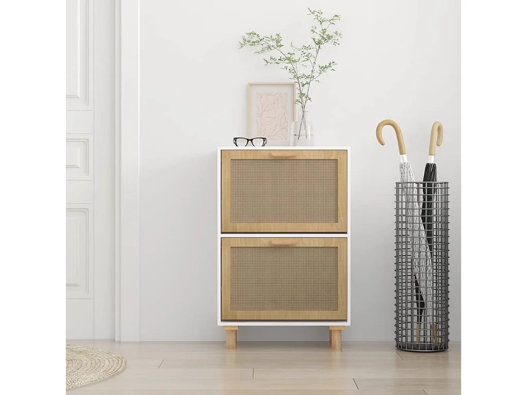 Scarpiera Bianca 52x25x80 cm MDF/rattan
