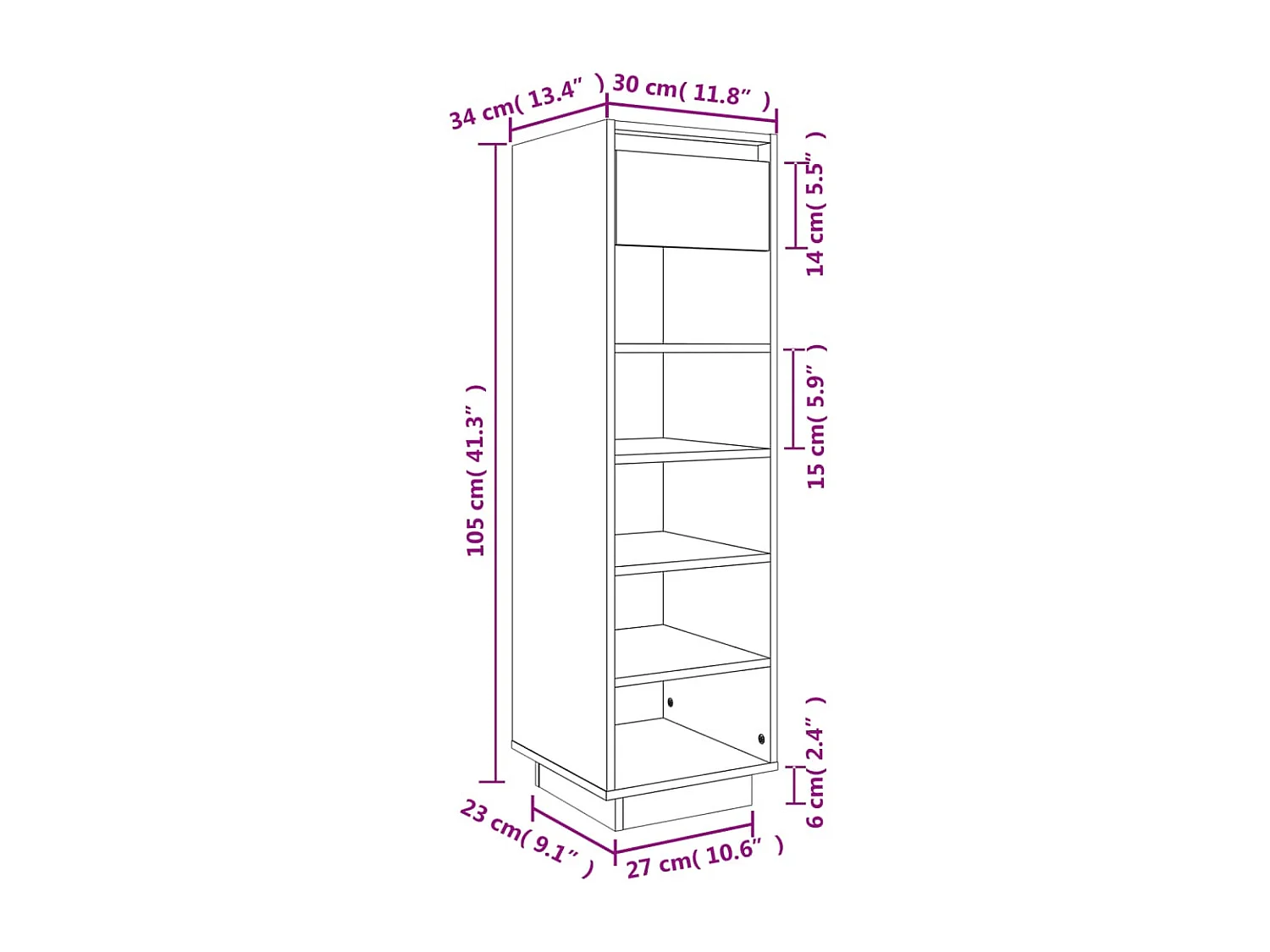 Armoire à chaussures marron miel 30x34x105cm bois de pin massif