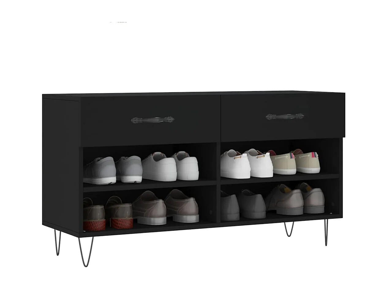 Banc à chaussures noir 102x35x55 cm bois d'ingénierie