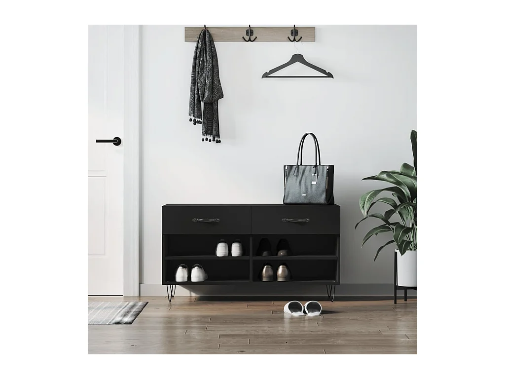 Banc à chaussures noir 102x35x55 cm bois d'ingénierie