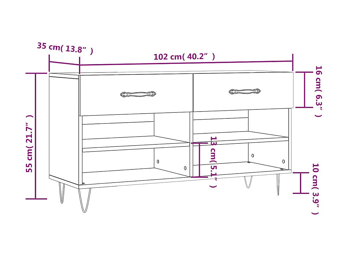 Schwarze Schuhbank 102x35x55 cm aus Holzwerkstoff