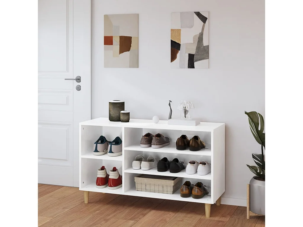 Armoire à chaussure Blanc brillant 102x36x60 cm Bois ingénierie