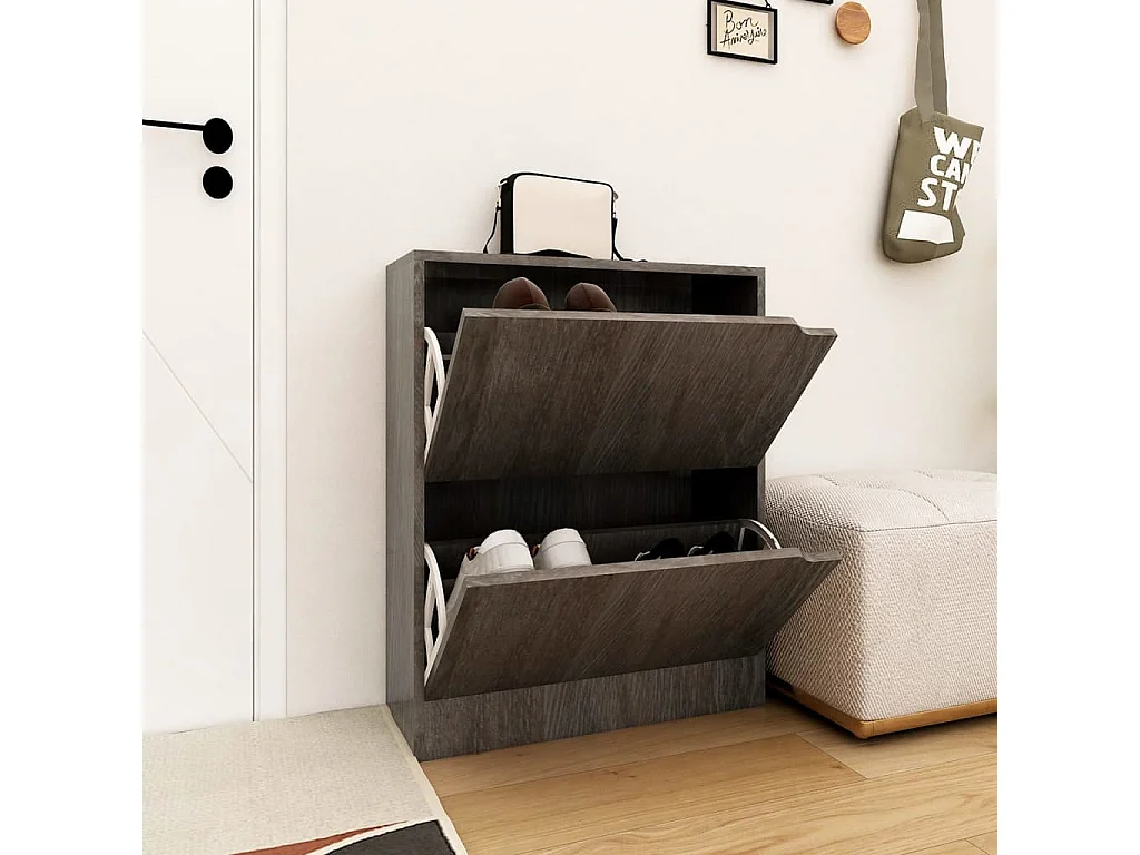 Sapateira 2 portas Carvalho cinza 59x24x74 cm Aglomerado