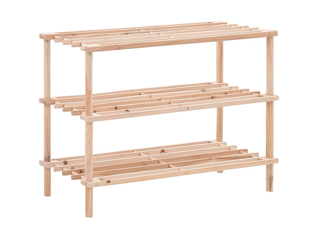 Schoenenrek met 3 planken, massief dennenhout