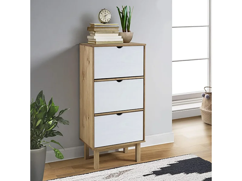 Armoire à chaussures OTTA et 3 tiroirs Marron et blanc Bois pin