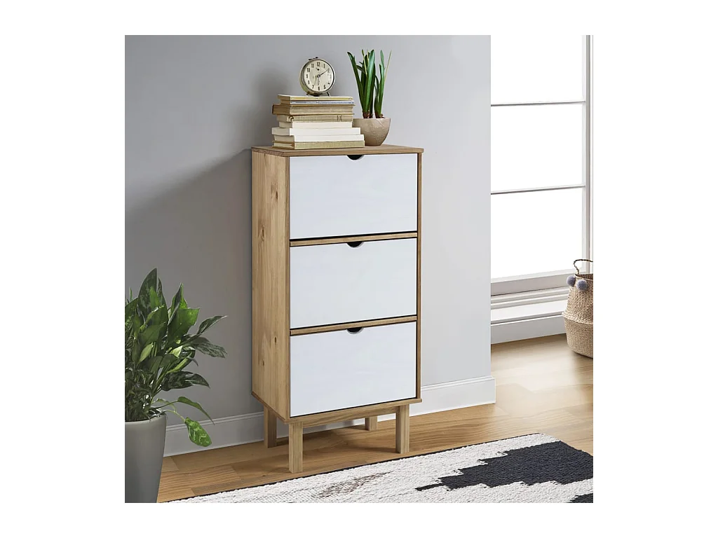 OTTA Schuhschrank und 3 Schubladen Braunes und weißes Kiefernholz