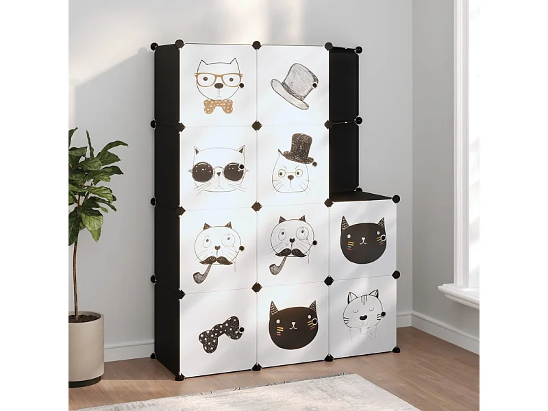Armoire de rangement pour enfants avec 10 cubes Noir PP
