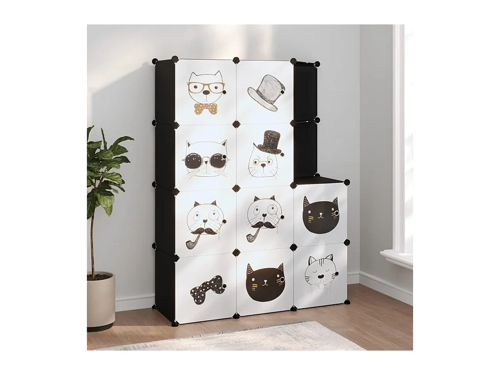 Armadietto per bambini con 10 cubi Nero PP