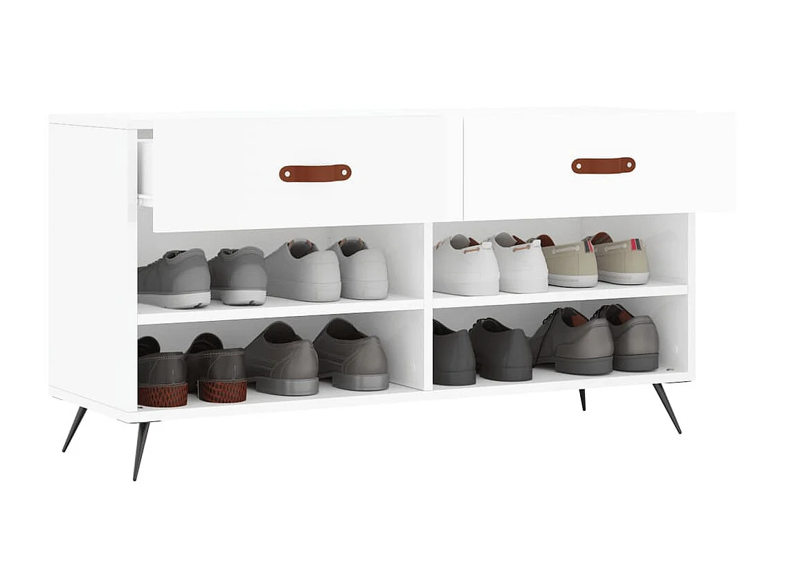 Banc à chaussures blanc brillant 102x35x55 cm bois d'ingénierie