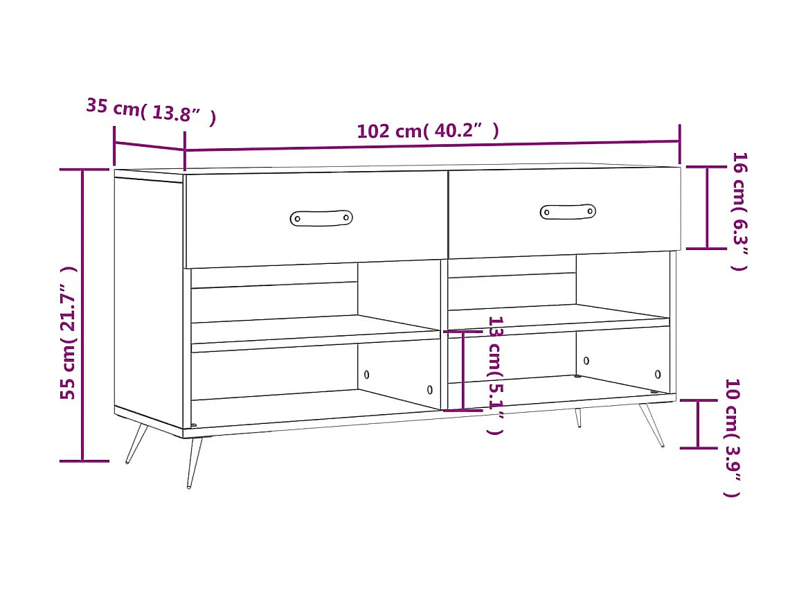 Banc à chaussures blanc brillant 102x35x55 cm bois d'ingénierie