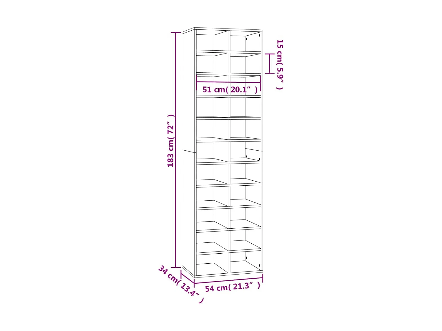 Meuble à chaussures Chêne marron 54x34x183 cm Bois d'ingénierie