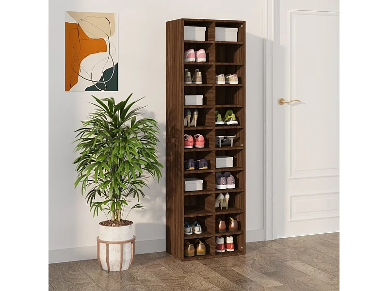 Schoenenkast Bruin eiken 54x34x183 cm Bewerkt hout