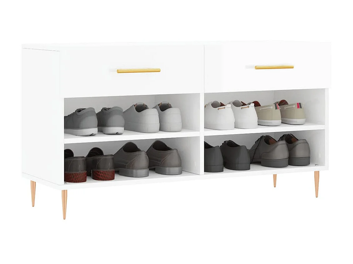 Banc à chaussures blanc brillant 102x35x55 cm bois d'ingénierie