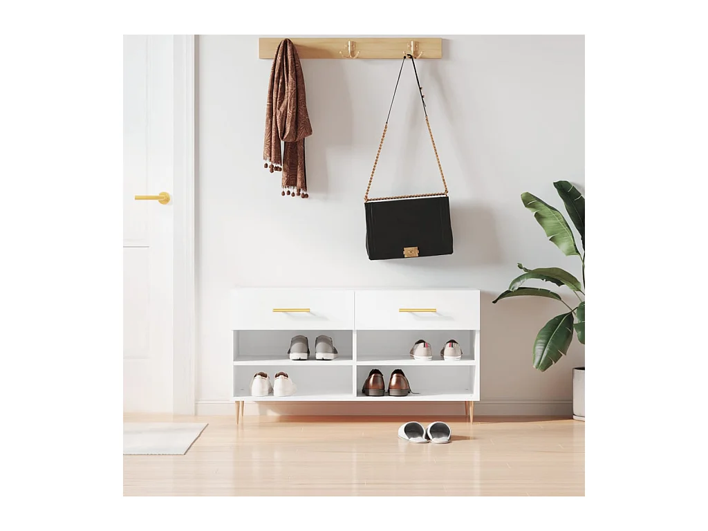 Banc à chaussures blanc brillant 102x35x55 cm bois d'ingénierie