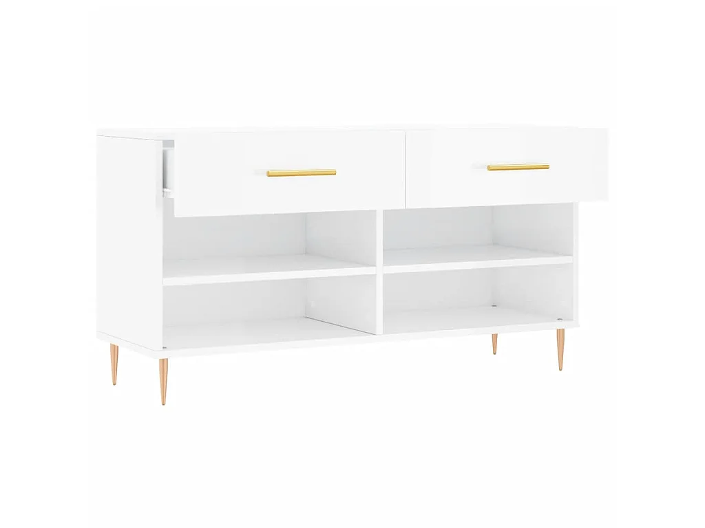 Banc à chaussures blanc brillant 102x35x55 cm bois d'ingénierie