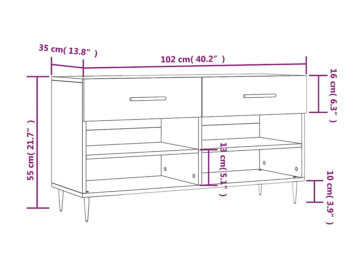 Banc à chaussures blanc brillant 102x35x55 cm bois d'ingénierie