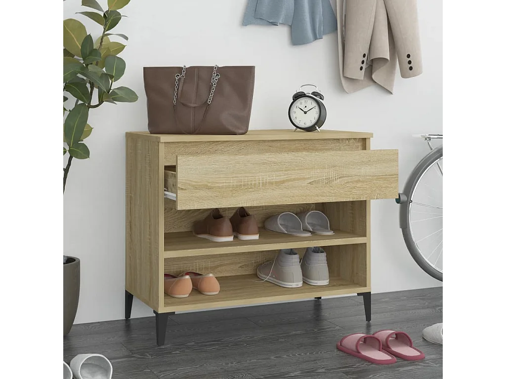 Schoenenkast Sonoma eiken 70x36x60 cm Bewerkt hout