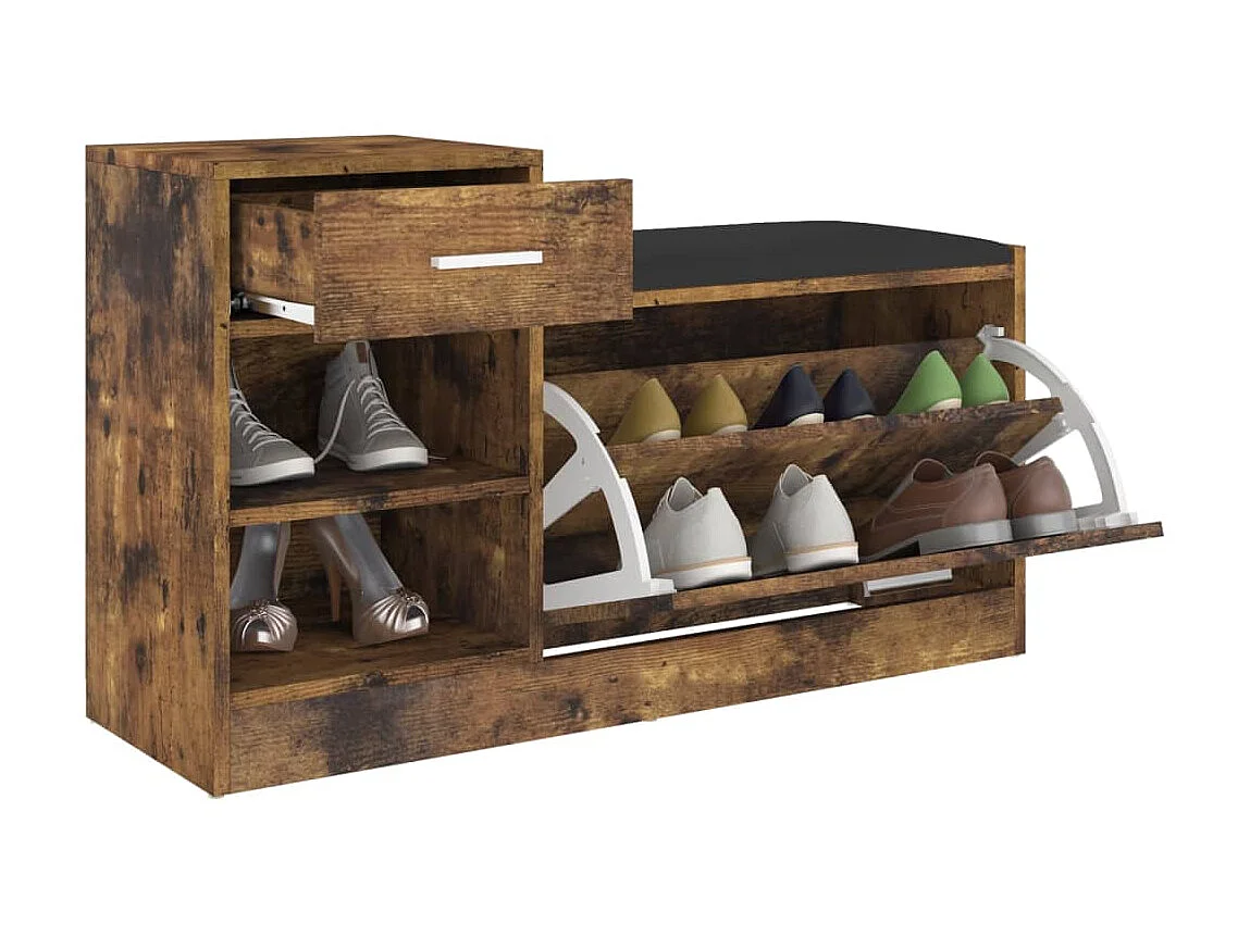 Banco para sapatos Carvalho fumado 94,5x31x57 cm Aglomerado