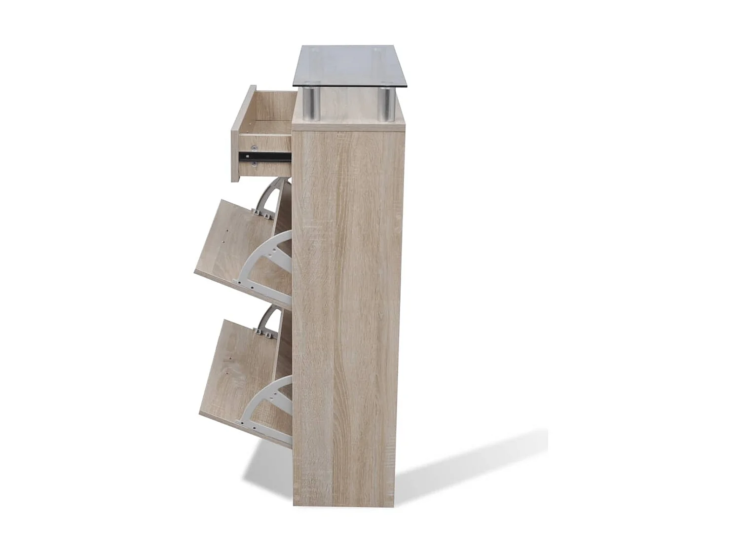 Schoenenkast met lade en glazen blad Hout Eiken look