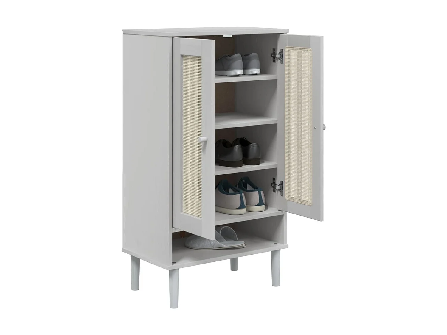 Armoire à chaussures SENJA aspect rotin blanc bois massif