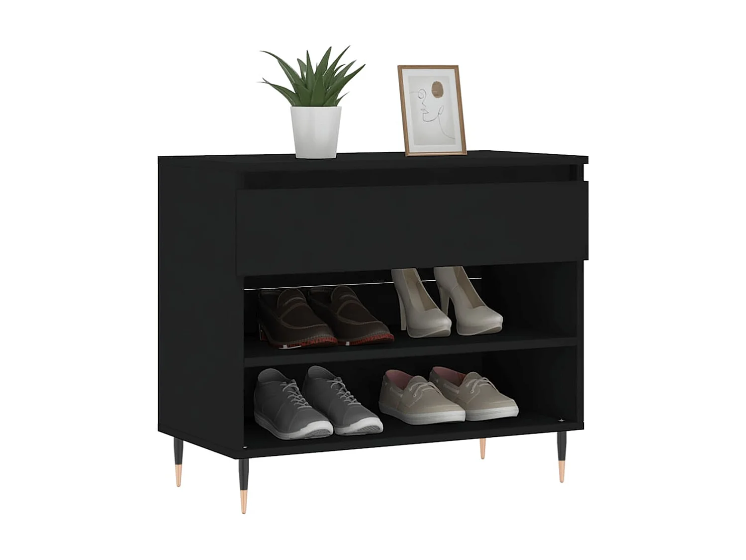 Schoenenkast Zwart 70x36x60 cm Bewerkt hout