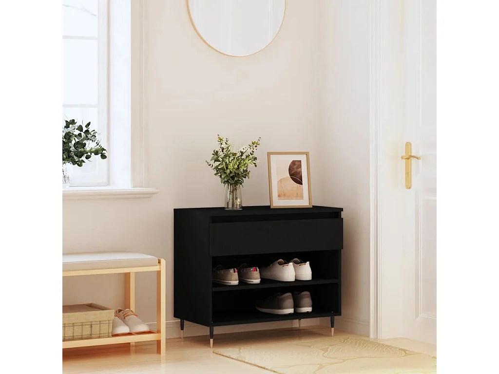 Schoenenkast Zwart 70x36x60 cm Bewerkt hout